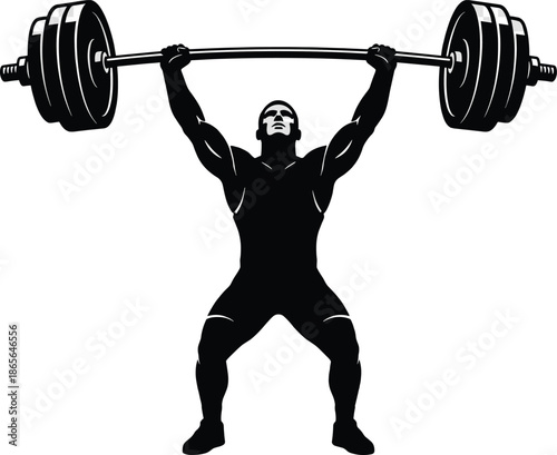 Powerlifting athlete silhouette lifting heavy barbell strength training fitness bodybuilding gym workout motivation black white illustration