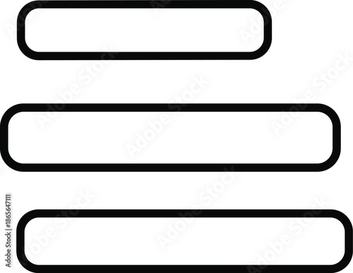 Three horizontal bars, rounded corners, stacked layout, progress indicator, UI element, loading symbol, minimalist design, graphic interface illustration