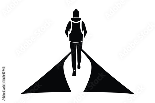 Solo Traveler Walking Road Silhouette Vector