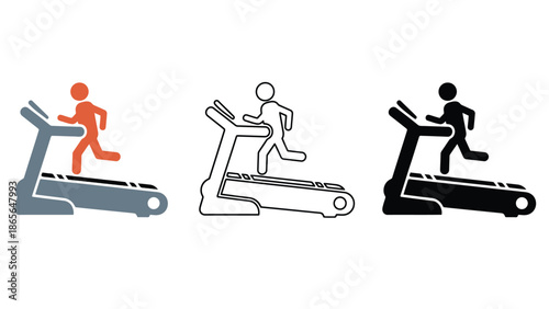 Diverse depictions of a person running on a treadmill, illustrating fitness and exercise.