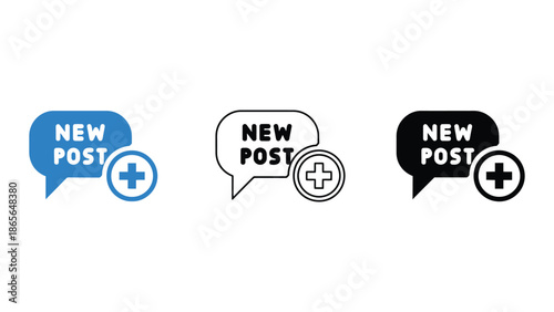 Three notification icons symbolizing new posts and adding content on social media platforms.