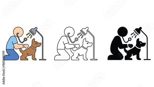 Veterinarian examining a dog with a stethoscope under a light, symbolizing care and health.