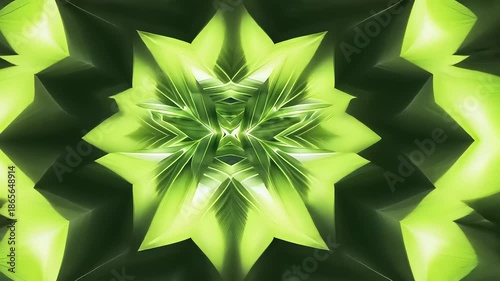 Kaleidoscopic green reflections and abstract nature inspired pattern animation background