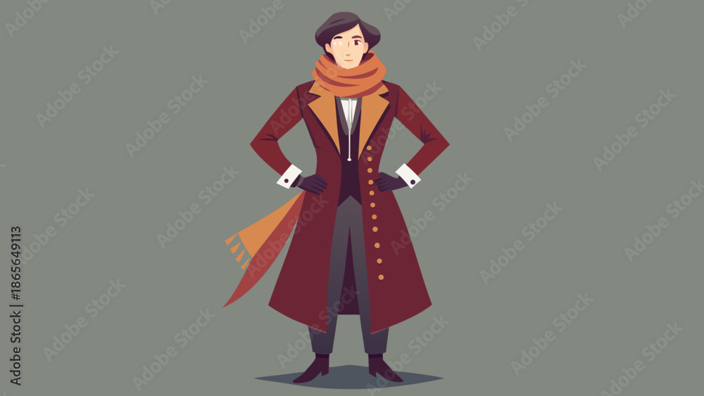 Fototapeta premium None Victorian era inspired winter outfit elegant long illustration