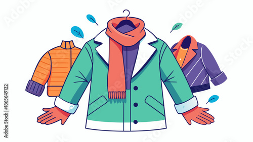 None Recrafted winter clothes made from recycled fabric on a hanger vector illustration