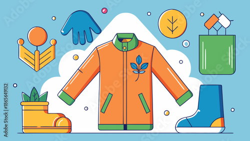 None Eco friendly recrafted winter clothing set with coat and glove vector illustration
