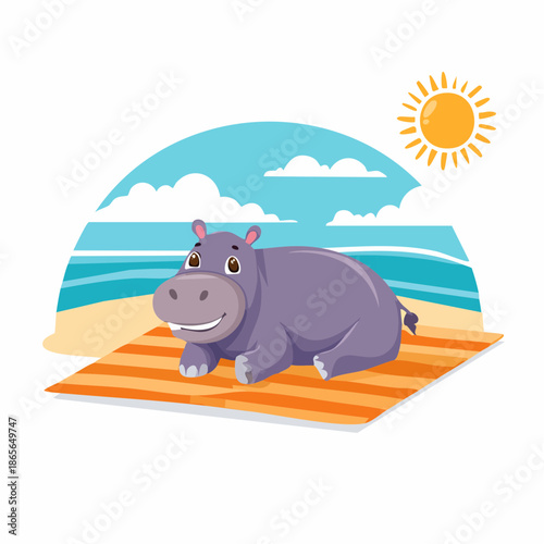 hippo lying on bitch towel
