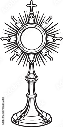 Monstrance Line Art Illustration, Church Eucharistic Vessel eps