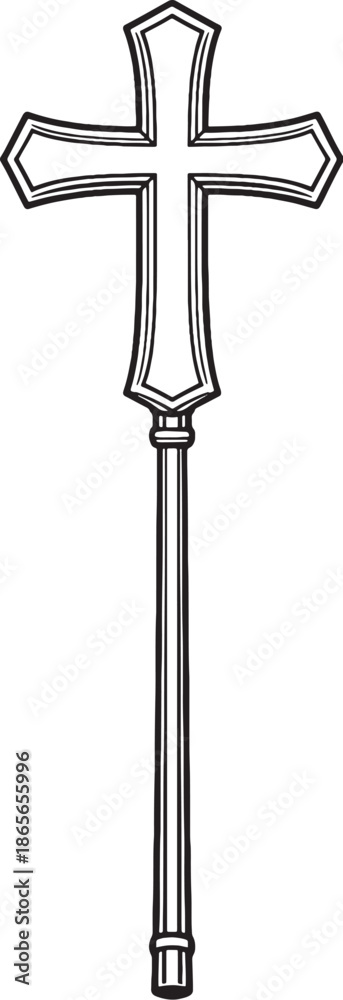 Fotografie Processional Cross Line Art Ink Illustration eps