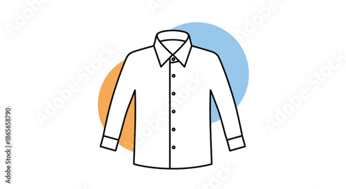 Basic white long sleeve dress shirt with buttons against a blue and orange circular background representing professional attire.