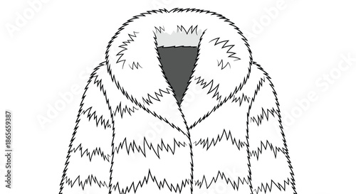 Detailed illustration of a white fur coat with a large fluffy collar shows luxury fashion and winter apparel styling.