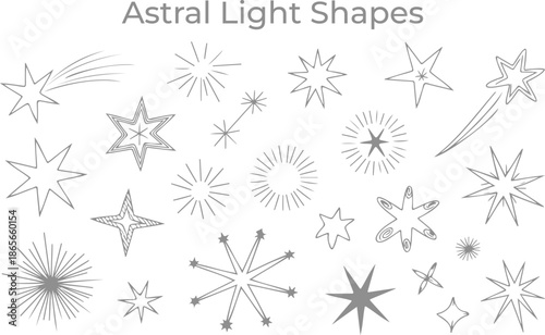 A Diverse Hand-Drawn Collection of Astral Light Shapes Stars and Sparkles