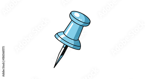 Light blue plastic pushpin or thumbtack with a sharp metal point and shiny highlights used for office supplies, stationery, and map marking.