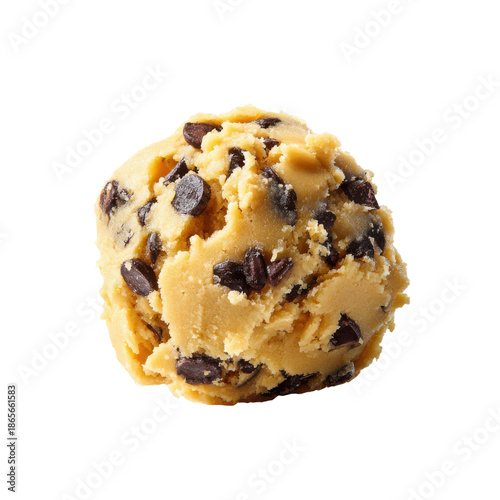 Close up of a scoop of uncooked chocolate chip cookie dough on black image, Png Isolated On White, Transparent Background