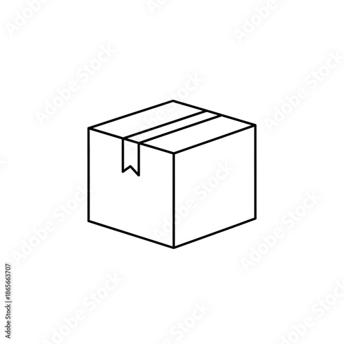 Minimalist Line Art Illustration of a Box with a Shipping Label for Packaging and Logistics Visuals