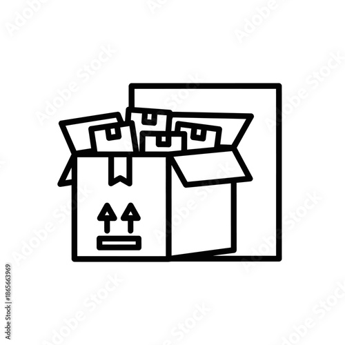 Open cardboard box filled with packed parcels ready for shipping or delivery