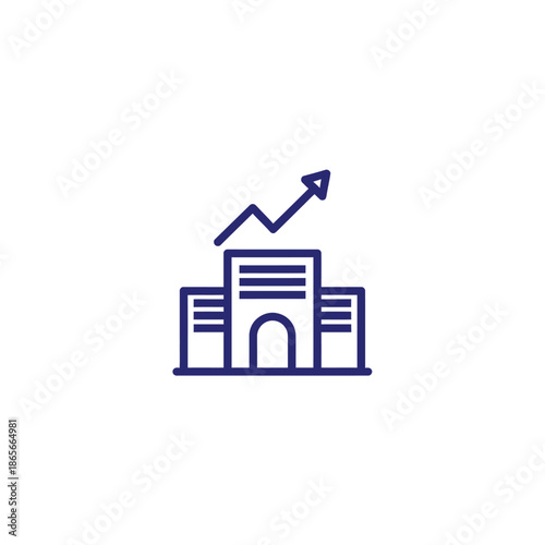 Business Growth Icon with Upward Arrow and Building Illustration for Financial Success