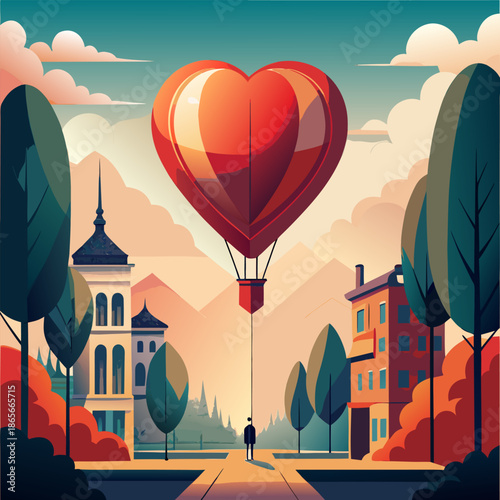 Valentine’s Day Balloon on White Background Minimal Vector Illustration