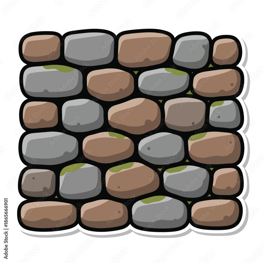 Fototapeta premium A cartoon depiction of a stone wall, illustrated with different-colored, irregular blocks