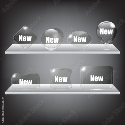 shelf with new glass objects on display