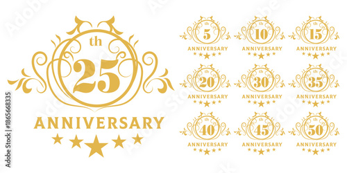 Anniversary Logos 5, 10, 15, 20, 25, 30, 35, 40, 45, 50  Golden Emblem Set