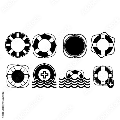 Lifebuoy Icon Set – Safety and Rescue Symbols in Minimal Style