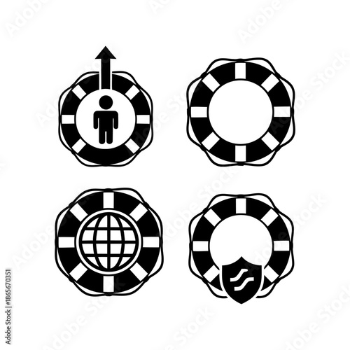 Lifebuoy Icon Set – Safety and Rescue Symbols in Minimal Style