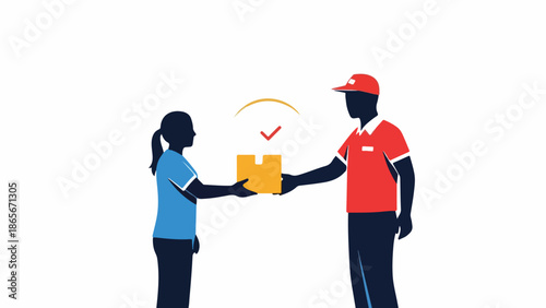 Delivery Person Giving Package to Customer Illustration