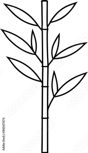 Thin black outline bamboo stalk with leaves vector 1