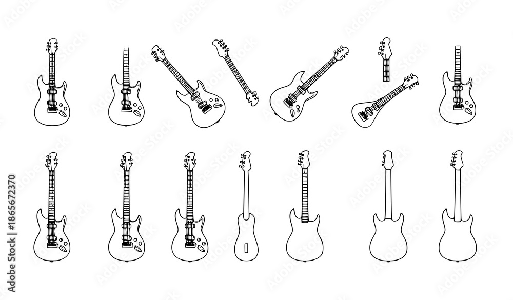 Obraz premium Simple electric guitar outline vector icon collection for music and web design