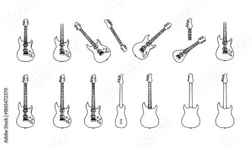 Simple electric guitar outline vector icon collection for music and web design