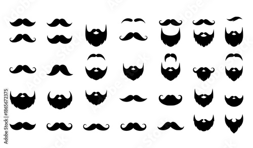 Simple mustache and beard vector icon collection with modern facial hair styles