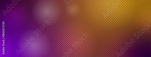Abstract background with overlapping halftone circles in shades of purple and gold. Perfect for digital designs, prints, and artistic projects