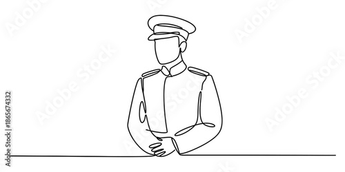 A single line drawing of a military officer in uniform Vector, illustration