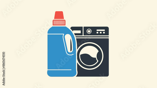 Laundry Detergent Bottle and Washing Machine Illustration