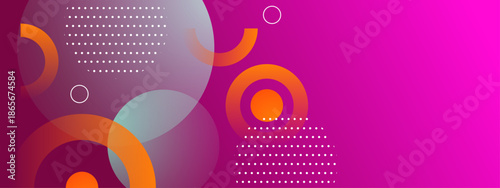 Abstract geometric background with orange circles, white dots, and magenta backdrop. Suitable for graphic design, stationery, website, and packaging projects