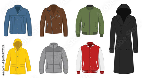 Collection of various styles of jackets and coats for all seasons