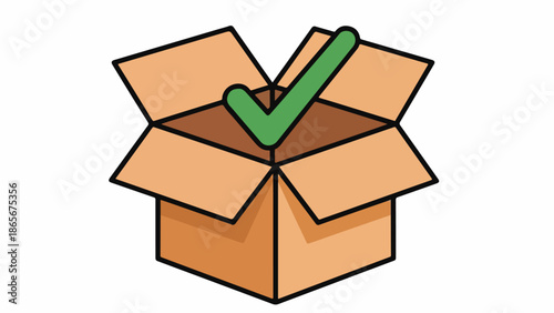 Open Cardboard Box with Green Checkmark Confirmation