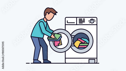 Person Loading Laundry into a Washing Machine, Illustration