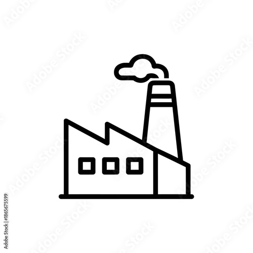 Industrial Factory Building with Chimney Emitting Smoke for Manufacturing and Production