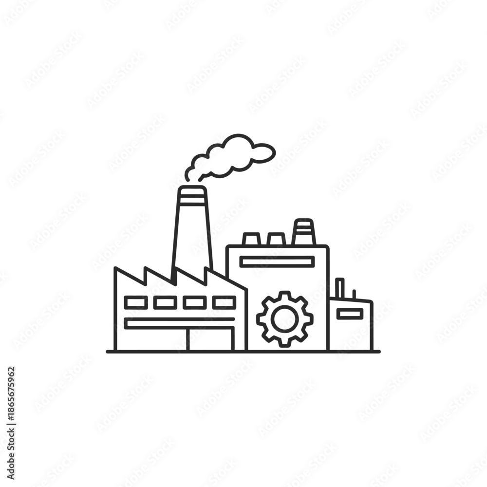 Obraz premium Industrial Factory with Smoke Emission and Mechanical Equipment