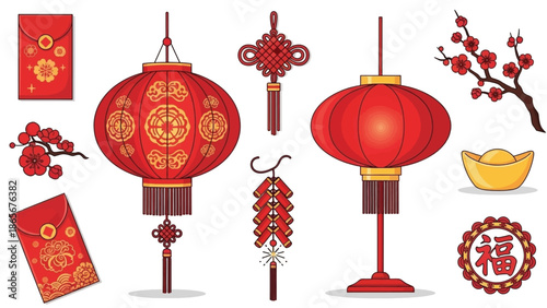 Festive Chinese New Year Decorations and Symbols for a Joyful Celebration