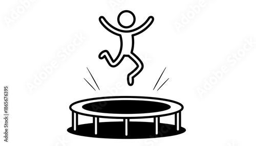 A stick figure jumping high on a trampoline with motion lines