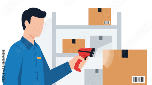 Warehouse Worker Scanning Packages with Barcode Scanner