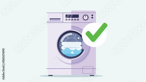 Washing Machine with Check Mark Symbol for Clean Laundry