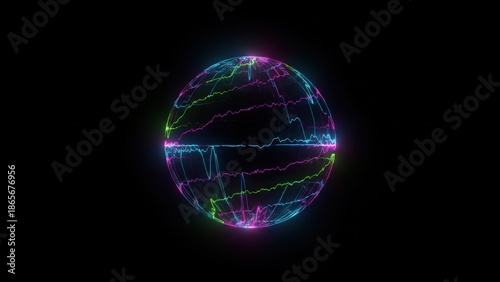 Dynamic glowing data sphere illustrating complex digital information flow and global connectivity