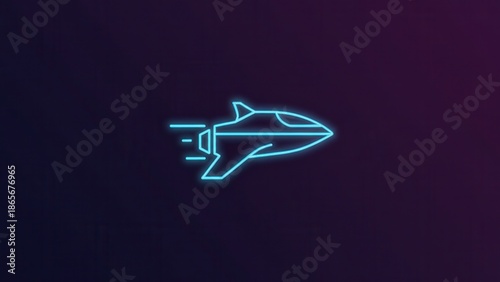 Dynamic Neon Outline of a Spaceship Zooming Through a Dark Cosmic Expanse with Vibrant Energy