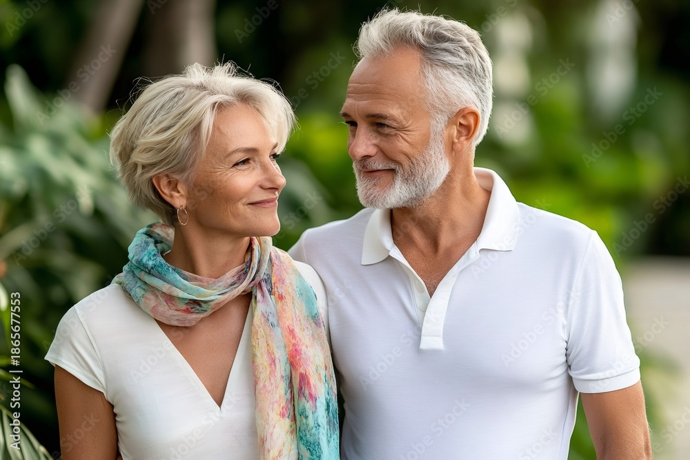 Obraz premium Senior couple sharing a loving moment outdoors