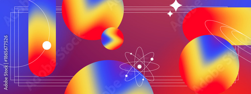 Abstract geometric design featuring an atom inside a square frame. Perfect for science related websites, educational materials, and modern graphic designs