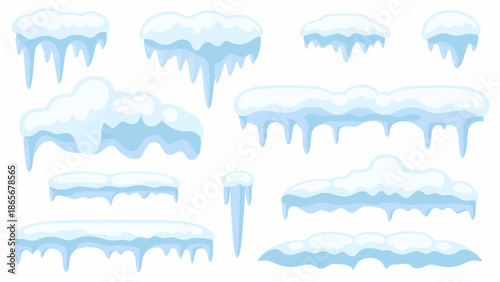 a collection of cartoon snow and ice formations in various shapes